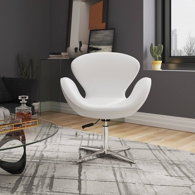 Retro Chic White Faux Leather Swivel Accent Chair