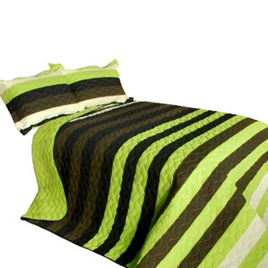 Slickblue 3 PC Handmade Full/Queen Quilt Set, Reversible Vermicelli Quilted, Horizontal Stripes, 37 Color Options - 1 of 4