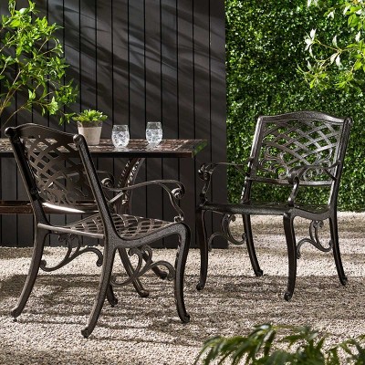 Outdoor Aluminum Patio Dining Chairs Set of 2,Weather Resistant Aluminum Chairs with Mesh Back,Aluminum Arm Chairs for Patio or Deck-Coolbibila