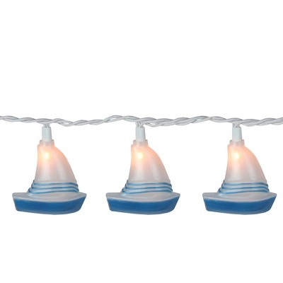 Northlight 10 Blue and White Sailboat Summer Patio String Light Set - 6.5 ft White Wire