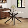 Vynxaria  White Marble-Patterned Tempered Glass Dining Table. Single Fork Black Metal Table Legs. Tempered Glass Table Top, Black Metal Leg. - 2 of 4