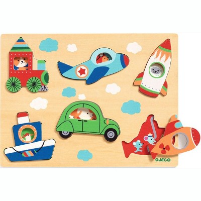 Djeco Coucou-Vroum Wooden Puzzle, 7 Pieces, Ages 18 Months and Up