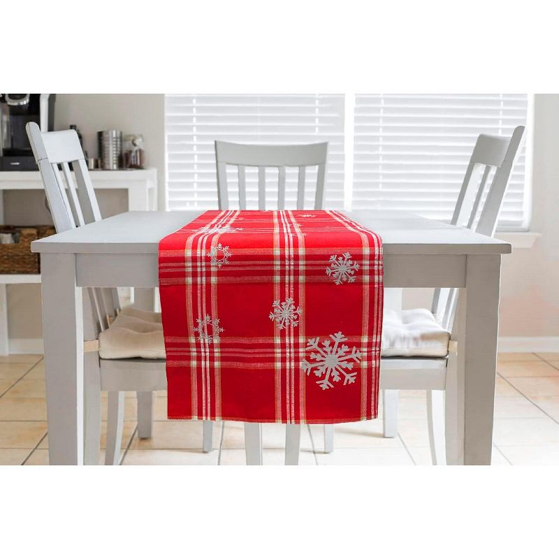 Kovot Set of (1) 72" Table Runner + (8) Placemats | Christmas Holiday Table Decor | Red & White with Foil Accents Snowflake, 4 of 7