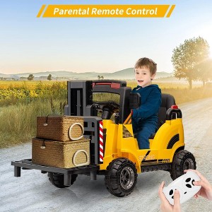 Kids Forklift, 12V Ride on Forklift Car with Liftable Fork and Pallet, High/Low Speed, Low-Power Alarm, Music, USB, Ride On Toys for Boys, Girls - 1 of 4