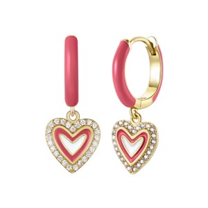 Guili Kids? Enchanted Halo Heart Hoop Earrings in 14k Gold Plating with Magenta-Red Enamel & Cubic Zirconia, Perfect for Little Trendsetters - 1 of 3