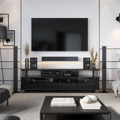 Bromley Ravenwood Black Metal TV Stand with Glass Doors - 80"