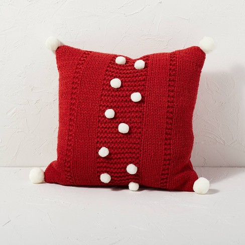 Sweater Knit Square Throw Pillow with Pom Poms - Opalhouse™ designed with Jungalow™ - image 1 of 4