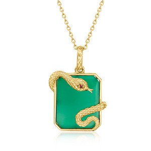 Ross-Simons Green Chalcedony Snake Pendant Necklace With Single Garnet in 18kt Gold Over Sterling Size 18 - 1 of 3
