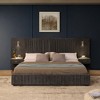 KTMBDW Luxury Bed Frame with Built-in Nightstands, Queen/King Size Platform Bed with Oversize Upholstered Headboard, No Box Spring Needed - 2 of 4