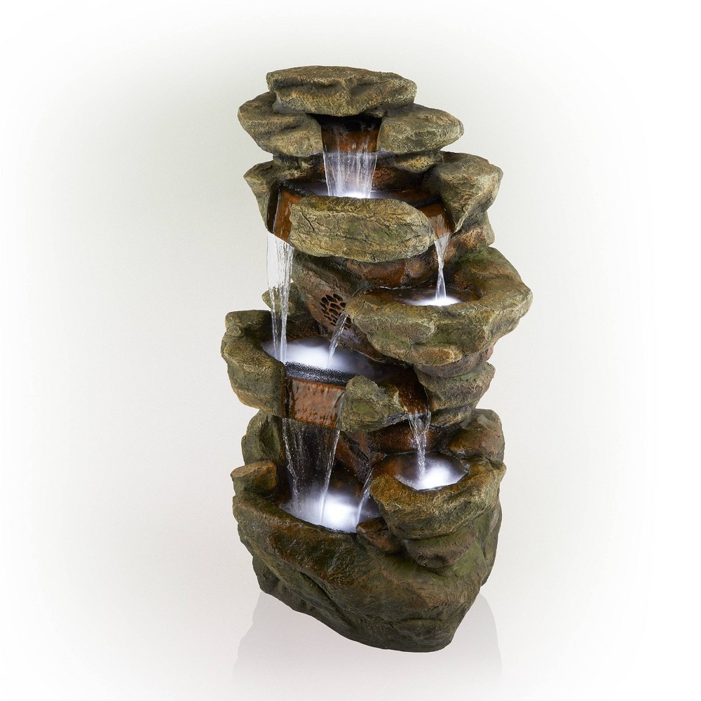 Photos - Fountain Pumps 51" Fiberglass Rainforest Floor Fountain with LED Lights and Bluetooth Spe