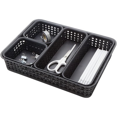 Black Plastic Weave Storage Bin Set, 5-Pack