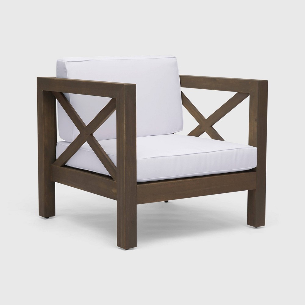 Photos - Garden Furniture Brava Acacia Wood Club Chair Gray/White - Christopher Knight Home