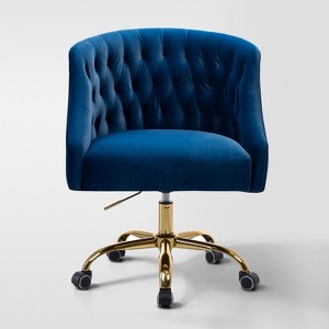 Anika Velvet Height-adjustable Swivel Task Office Chair with Button-tufted Back and Gold Base | Karat Home - 1 of 4