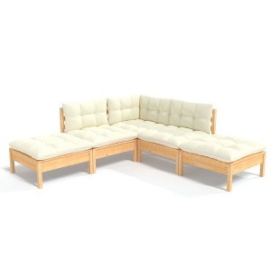 vidaXL 5-Piece Patio Lounge Set - Solid Pinewood - Cream Cushions - Includes Corner/Middle Sofas and Footstools - Modular Design - Easy Assembly - 1 of 4