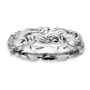 Black Bow Jewelry Rhodium Plated Sterling Silver Stackable Ornate Floral 4.5mm Band - 1 of 4