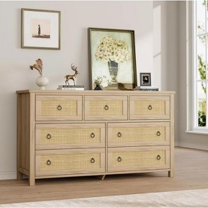 Jojoka 3/6/7 Drawer Rattan Dresser, Boho Wooden Chest for Bedroom, Storage Organizer for Nursery, Living Room, Entryway - 1 of 4