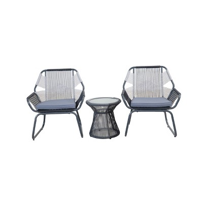  3pc Outdoor Wicker String Bistro Set - Gray/White - Nicole Miller 