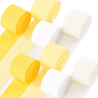 PartyWoo Crepe Paper Streamers Yellow Pastel White 8 Rolls 656 ft 1.8 Inch x 82 Ft Roll