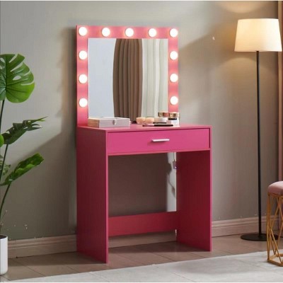 KTMBDW Makeup Vanity Desk with Mirror and Lights, Small Vanity with Storage Drawer, White Vanity with LED 3 Lighting Modes for Bedroom