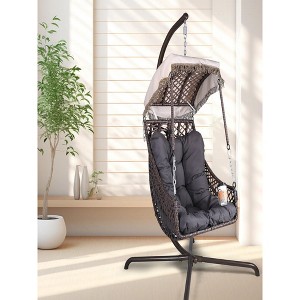 78"Swing Egg Chair with Stand Indoor Outdoor, UV Resistant Cushion Hanging Chair with Cup Holder - 1 of 4