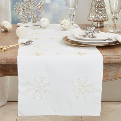 Silver Snowflake Embroidered Polyester Table Runner