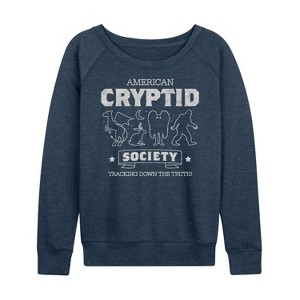 Women's - Instant Message - Cryptid Society Lightweight French Terry Wide Neck Long Sleeve Graphic Shirt - 1 of 4