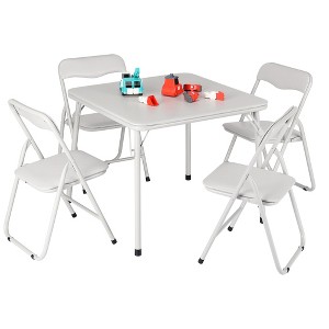 Metal Folding Chairs and Table, Leather Padded Folding Chairs with Comfortable Cushion, Upholstered Activity Table Set for Eating, Reading, Playing - 1 of 4