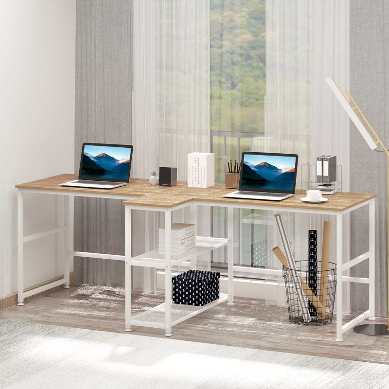 HOMCOM 83" Two Person Computer Desk with 2 Storage Shelves, Double Desk Workstation with Book Shelf,  Long Desk Table for Home Office, 2 of 7