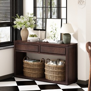 KTMBDW 55" Console Table with 2 Drawers, Rustic Wooden Wood Accent Sofa Table Entryway Table with Open Storage Shelf for Entryway, Living Room - 1 of 4