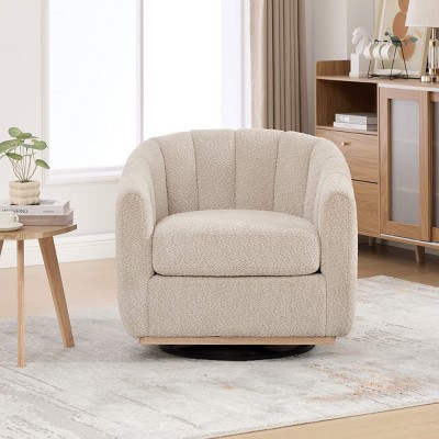 Swivel Barrel Accent Chair with Tufted Back and Chenille Upholstery, Modern Club Armchair for Living Room, Bedroom or Office-Tanpinhause