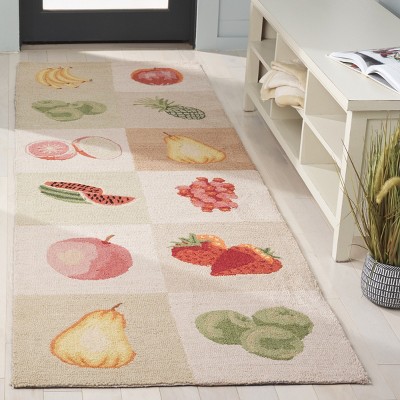 Ivory Hand-Hooked Wool Rug with Fruit Design, 2'6" x 4'