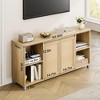 TV Stand for TVs up to 70'', Mid Century Modern Entertainment Center with 2 Rattan Doors & 4 Open Shelves, Boho Media TV Console for Living Room - 2 of 4