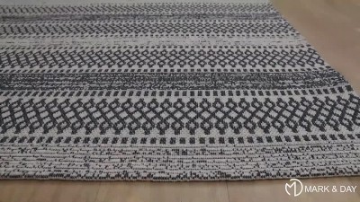 Hand-knotted Black and White Wool Cotton Stripe Area Rug 6'7" x 9'