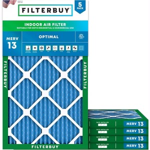 Filterbuy 20x36x1 Air Filter (5-Pack), Pleated MERV 13 Health Defense Replacement HVAC AC Furnace Filters (Actual Size: 19.75 x 35.75 x 0.75) - 1 of 4