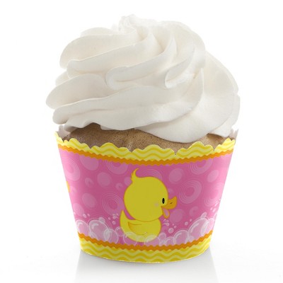 Big Dot of Happiness Pink Ducky Duck - Girl Baby Shower or Birthday Party Decorations - Party Cupcake Wrappers - Set of 12