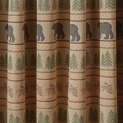 Bear Tracks Tan and Green Cotton Lodge Shower Curtain