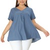 Agnes Orinda Women's Plus Size Casual V Neck Lounge Around Short Sleeve Solid Chambray Blouses - 2 of 4