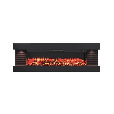 CLIHOME Wall-Mounted 3-Sided Electric Fireplace with LED Lighted Mantel and Remote, Modern Indoor Heating Accent