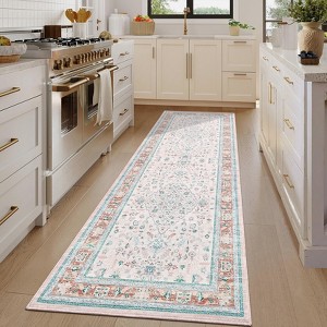 Washable Area Rug Vintage Medallion Floral Print Area Rug Non-Slip Low Pile Carpet for Dining Room Home Office - 1 of 4
