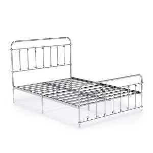East West Furniture,Garland Full Bed Frame with 6 Metal Legs - Magnificent Bed Frame in Powder Coating Silver Color - 1 of 4