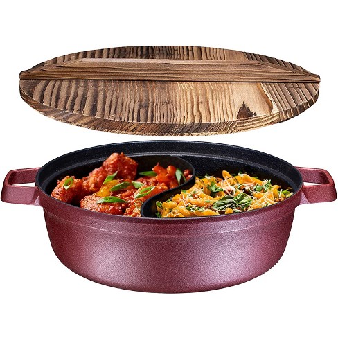 Bruntmor 2 in 1 Enameled Cast Iron Double Dutch Oven & Skillet Lid, 5-Quart, Induction, Electric, GAS & in Oven Compatible, Grey