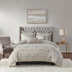 Elegant Symmetric Diamond Print Jacquard Comforter Set,All Season Embroidered Bedding Set,Cozy Home Textile fits Lux Bedroom Decor - 1 of 4