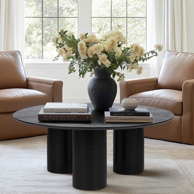40 Black Drum Coffee Table Round Black Coffee Table Architectural Design Rich White Oak Wood with 3 Legs Pedestal Round Coffee Table Maison Boucle