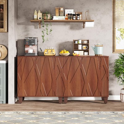 55" Brown Textured Sideboard Buffet with Solid Wood Legs