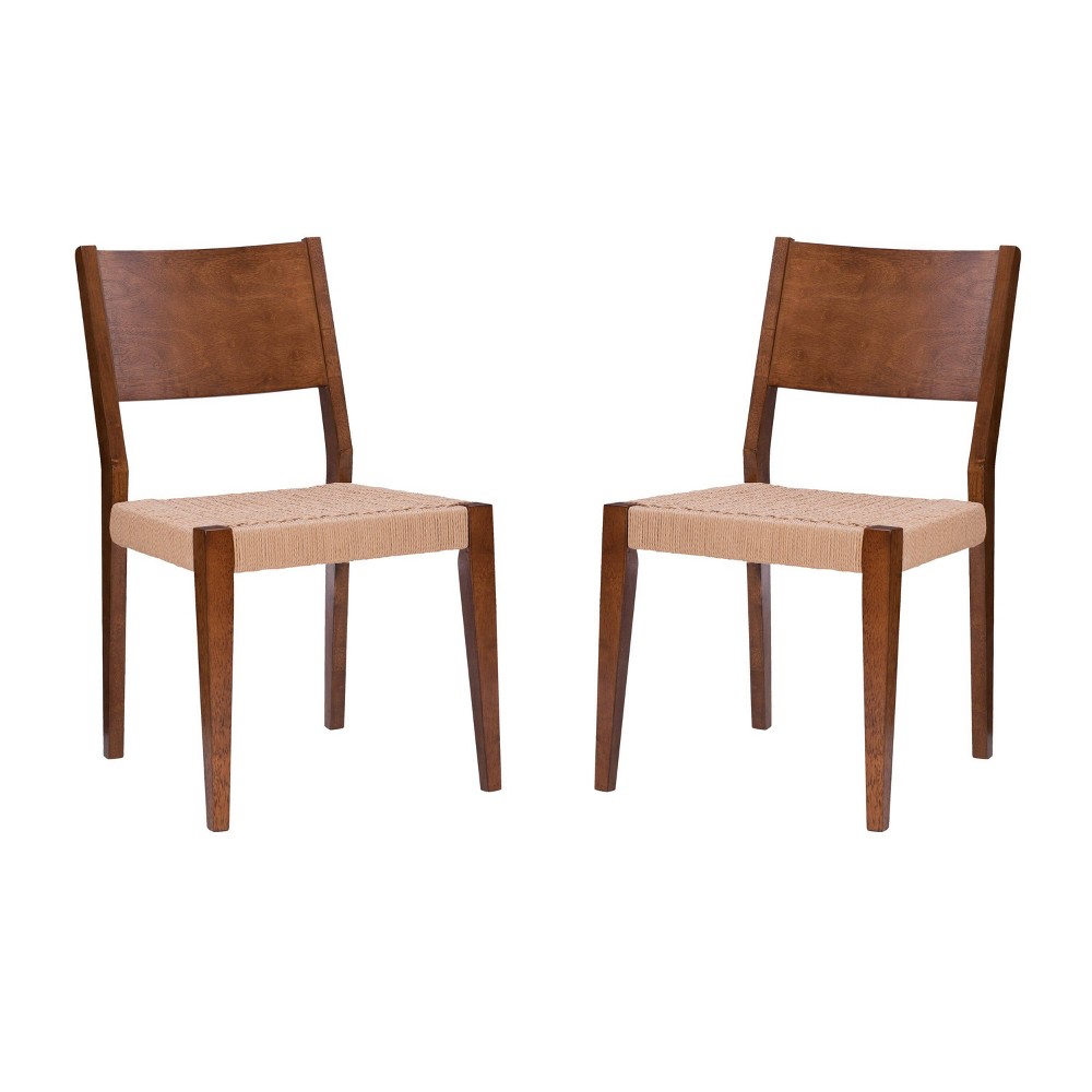 Clara Curved Back Rope Seat Side Chairs Brown - Powell: Midcentury, Handwoven, Rubberwood Legs