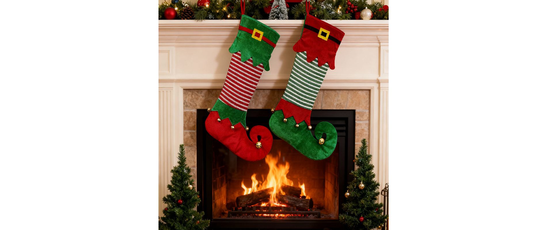 FIONECA 2Pack Christmas Stockings Custom Name 22 Inches Big Elf Christmas Stocking Fireplace Hanging