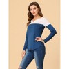 Allegra K Women's Casual Color Block Stretch Long Sleeves Split V-Neck T-Shirt - 2 of 4