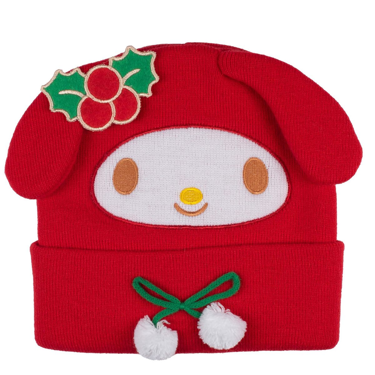 Hello Kitty�s My Melody Christmas Cuff 3D Beanie, Jacquard knit with Embroidered Appliques, Red