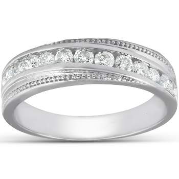 Pompeii3 1/2 Ct Mens Diamond Wedding Ring With Bead Accent High Polished 10k White Gold