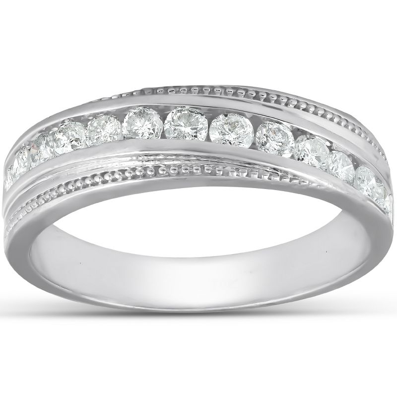 Pompeii3 1/2 Ct Mens Diamond Wedding Ring With Bead Accent High Polished 10k White Gold, 1 of 5